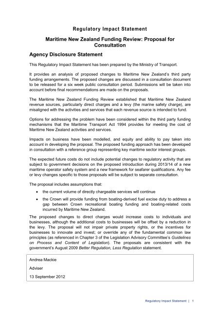 Maritime New Zealand Funding Review - Ministry of Transport