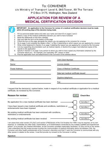 Application form to have a medical certification decision reviewed