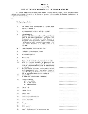 form 20 application for registration of a motor vehicle