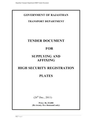 tender document for supplying and affixing high security registration ...