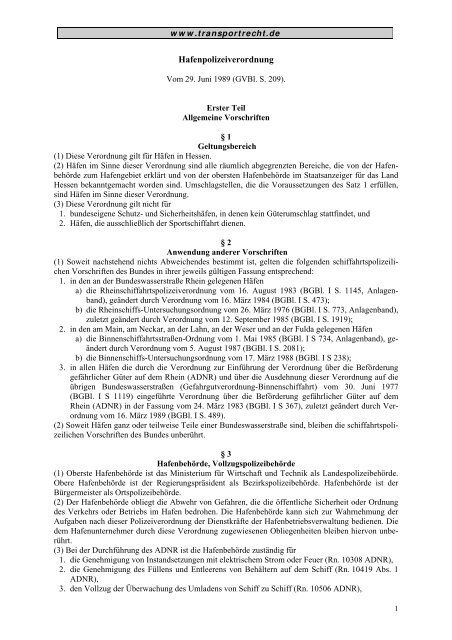 Hafenpolizeiverordnung - HfPolV (75 kB) - Transportrecht