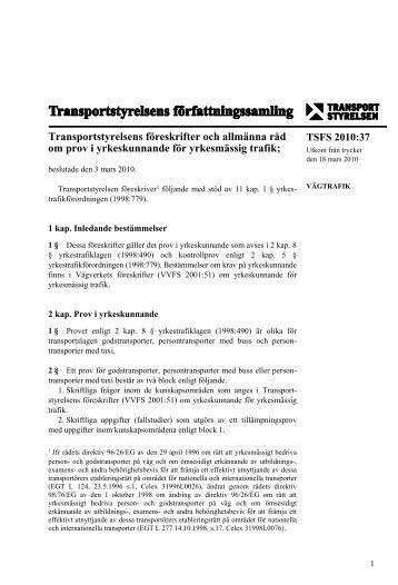 TSFS 2010:37 - Transportstyrelsen