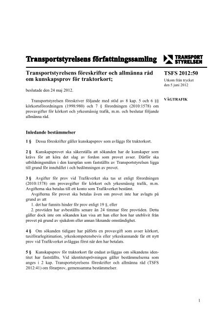 Tsfs 2012 50 Transportstyrelsen