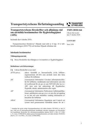 TSFS 2010:164 - Transportstyrelsen
