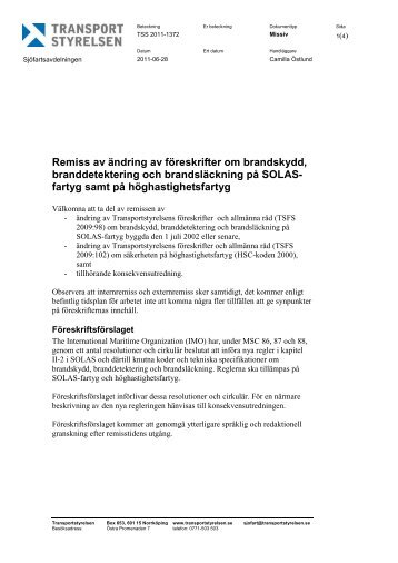Remiss av Ã¤ndring av fÃ¶reskrifter om brandskydd, branddetektering ...