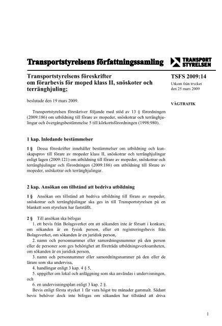 TSFS 2009:14 - Transportstyrelsen