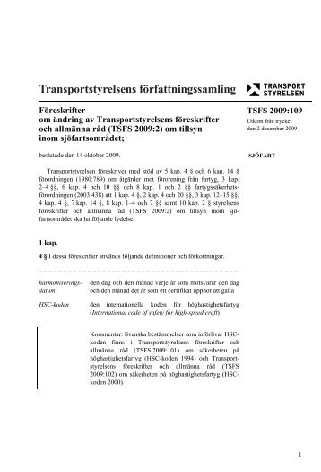 TSFS 2009:109 - Transportstyrelsen
