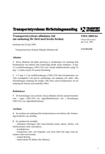 TSFS 2009:64 - Transportstyrelsen