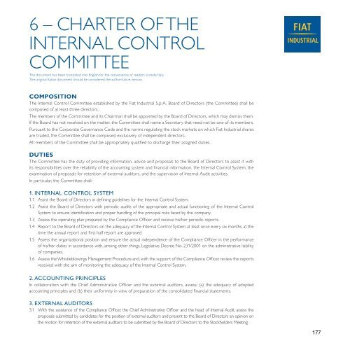 6 – CHARTER OF THE INTERNAL CONTROL ... - FIAT Industrial