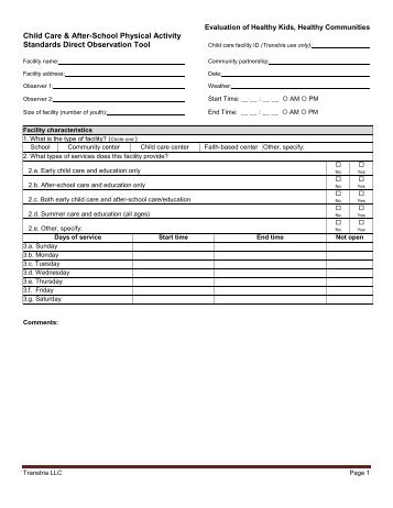 Physical Activity Standards Observation Tool and ... - Transtria