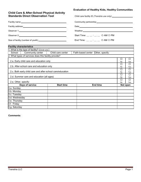 Physical Activity Standards Observation Tool and ... - Transtria