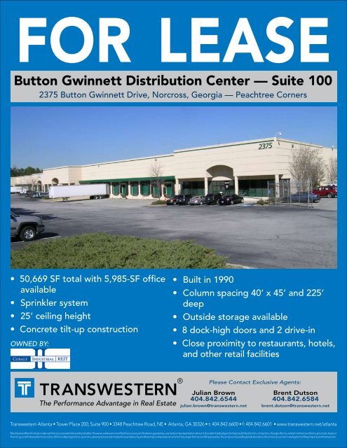 Button Gwinnett Distribution Center â Suite 100 - Transwestern
