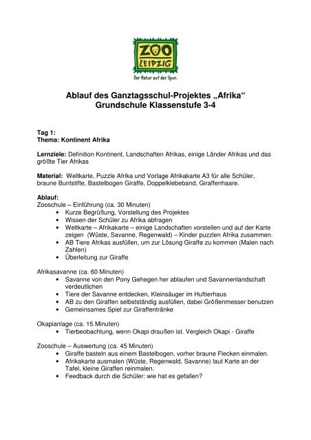 Afrika Grundschule Klassenstufe 3 4 Zoo Leipzig