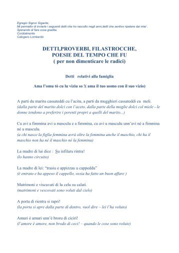 DETTI,PROVERBI, FILASTROCCHE, POESIE DEL ... - Trapani Nostra