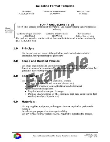 Guideline Format Template SOP / GUIDELINE TITLE 1.0 Principle ...