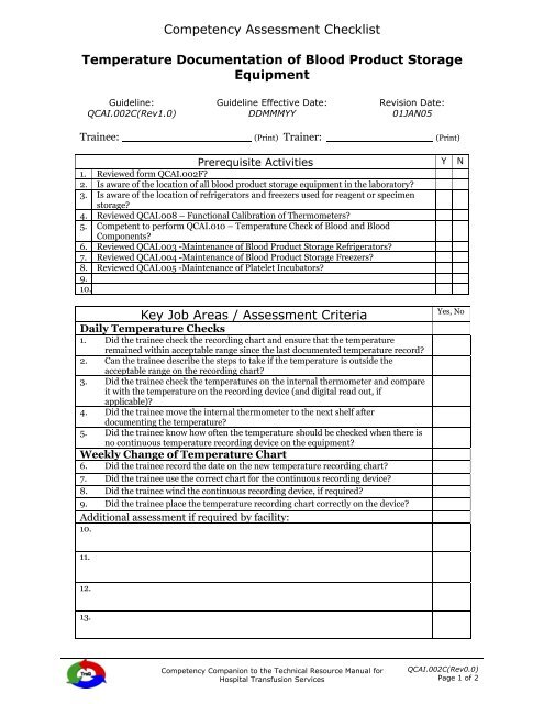 Competency Assessment Checklist Temperature Documentation of ...