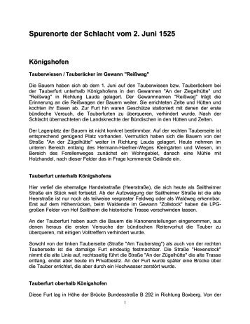 Spurenorte der Bauernkriegsschlacht von KÃ¶nigshofen - Traum-a-land