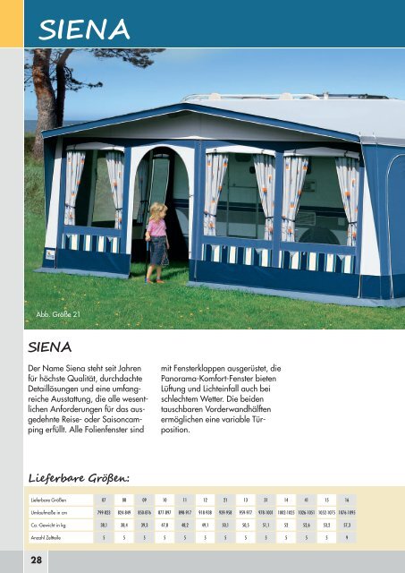 Lieferbare Größen - Caravan & Park