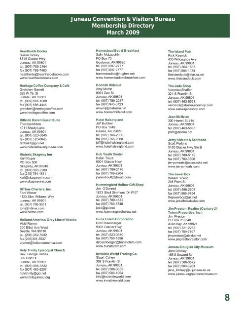 Membership Directory - Juneau Convention and Visitors Bureau