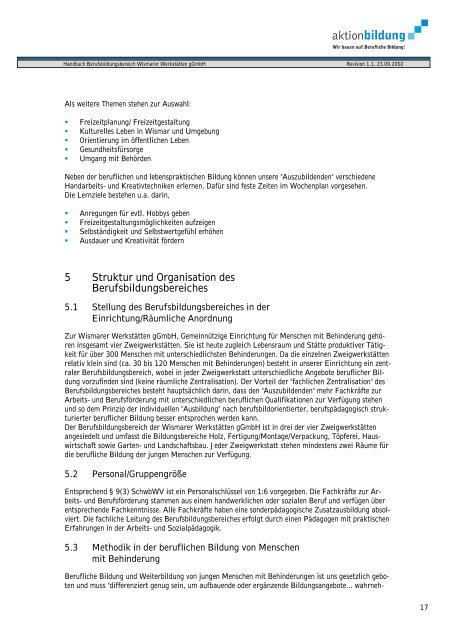Handbuch für den Berufsbildungsbereich der ... - aktionbildung