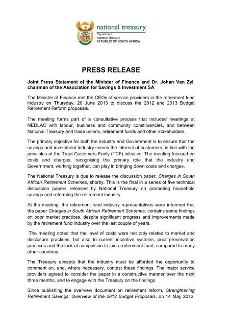 PRESS RELEASE - National Treasury