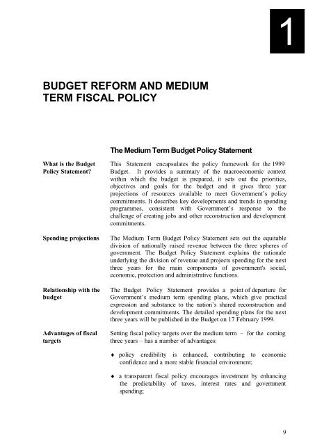 Budget Reform and Medium Term Fiscal Policy - National Treasury
