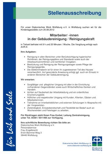 Mitarbeiter/ -innen in der Gebäudereinigung ... - Diakonie Wolfsburg