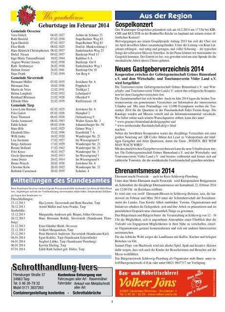 Geburtstage im Februar 2014 - Treenespiegel