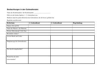 Beobachtungen in den Gottesdiensten Kriterium 1. Gottesdienst 2 ...