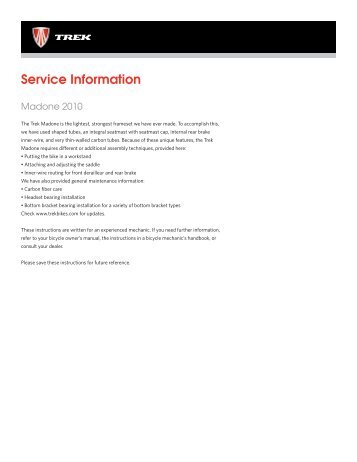 2010 Madone Service Information - Trek Bicycle Corporation