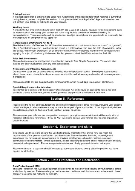 TREK GUIDANCE NOTES FOR APPLICANTS - May 2010