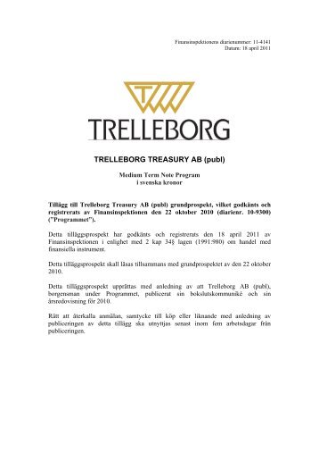 TillÃ¤ggsprospekt Q4 2010 - Trelleborg