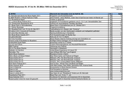 INDEX bluesnews Nr. 01 bis Nr. 68 (März 1995 bis Dezember 2011)