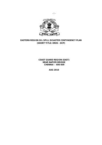 eastern region oil spill disaster contingency plan - Indian Coast Guard