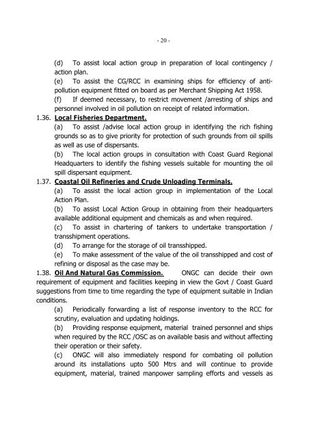 eastern region oil spill disaster contingency plan - Indian Coast Guard