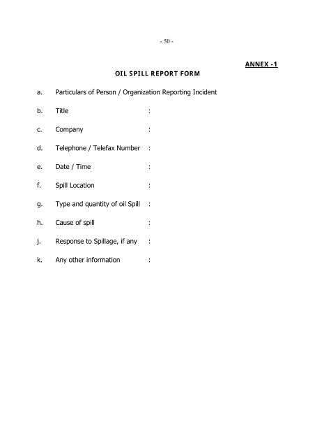 eastern region oil spill disaster contingency plan - Indian Coast Guard