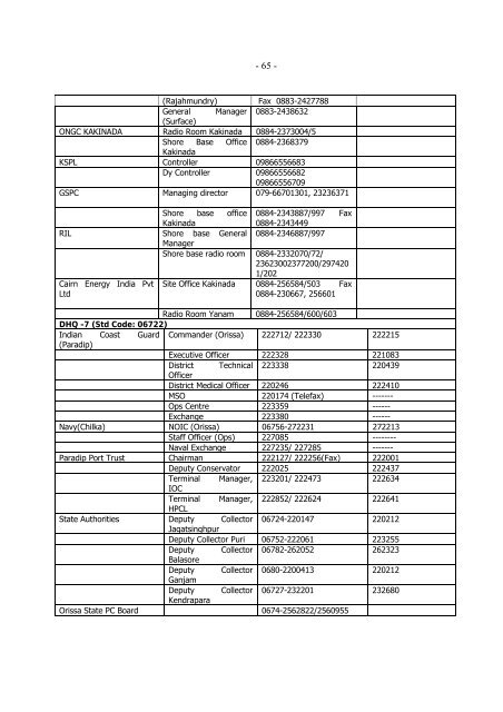 eastern region oil spill disaster contingency plan - Indian Coast Guard