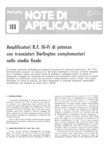 Amplificatori B.F. Hi-Fi di potenza con transistor Darlington ...