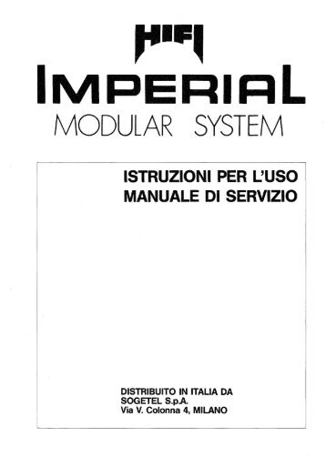 Imperial Modular System - Manuale di servizio ed istruzioni per l'uso ...