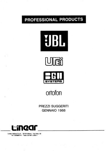 Listino prezzi audio professionale 1988-01 (JBL, Urei, BGW, Ortofon).