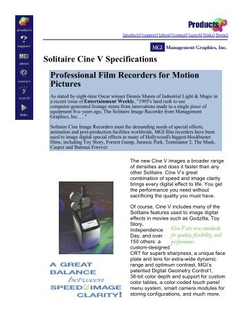 Solitaire Cine V Specifications Professional Film Recorders for ...