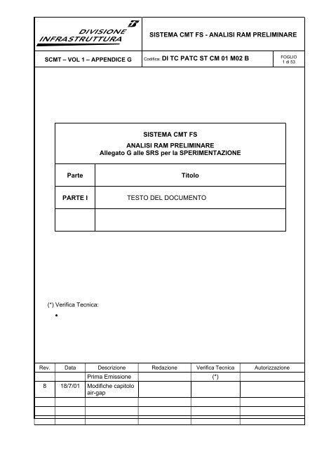 SISTEMA CMT FS - ANALISI RAM PRELIMINARE ... - Trenitalia