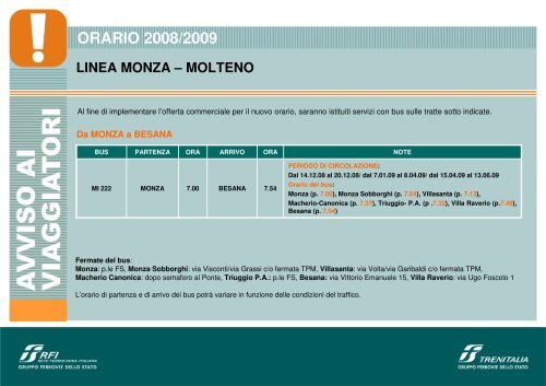 linea monza – molteno orario 2008/2009 - Trenitalia