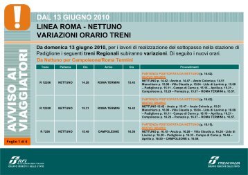 dal 13 giugno 2010 linea roma - nettuno variazioni orario ... - Trenitalia