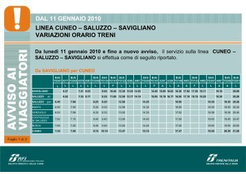 SAVIGLIANO - CUNEO dal 11 gen. 2010 [Sola lettura] - Trenitalia