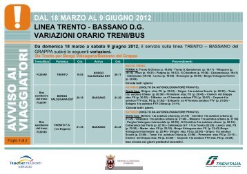 bassano dg variazioni orario treni/bus - Trenitalia