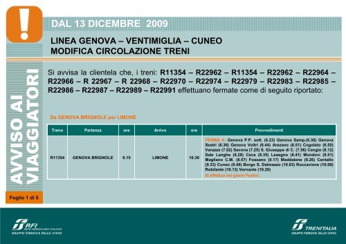 DAL 13 DICEMBRE 2009 - Trenitalia