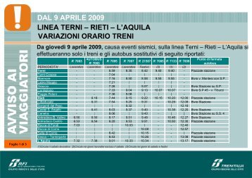 Terni L'Aquila dal 9 aprile 09 - Trenitalia