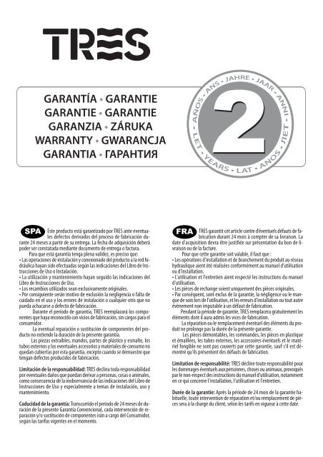 GARANTÃA â¢ GARANTIE GARANTIE â¢ GARANTIE GARANZIA ... - Tres