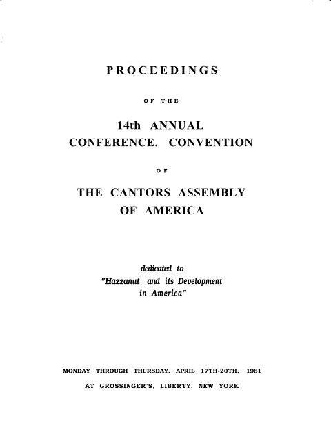 1961 Proceedings - Cantors Assembly